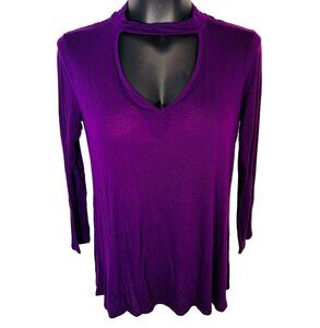 Brendas Blouse Womens S fits to XL Deep Purple Knit Long Sleeve Choker V-Neck